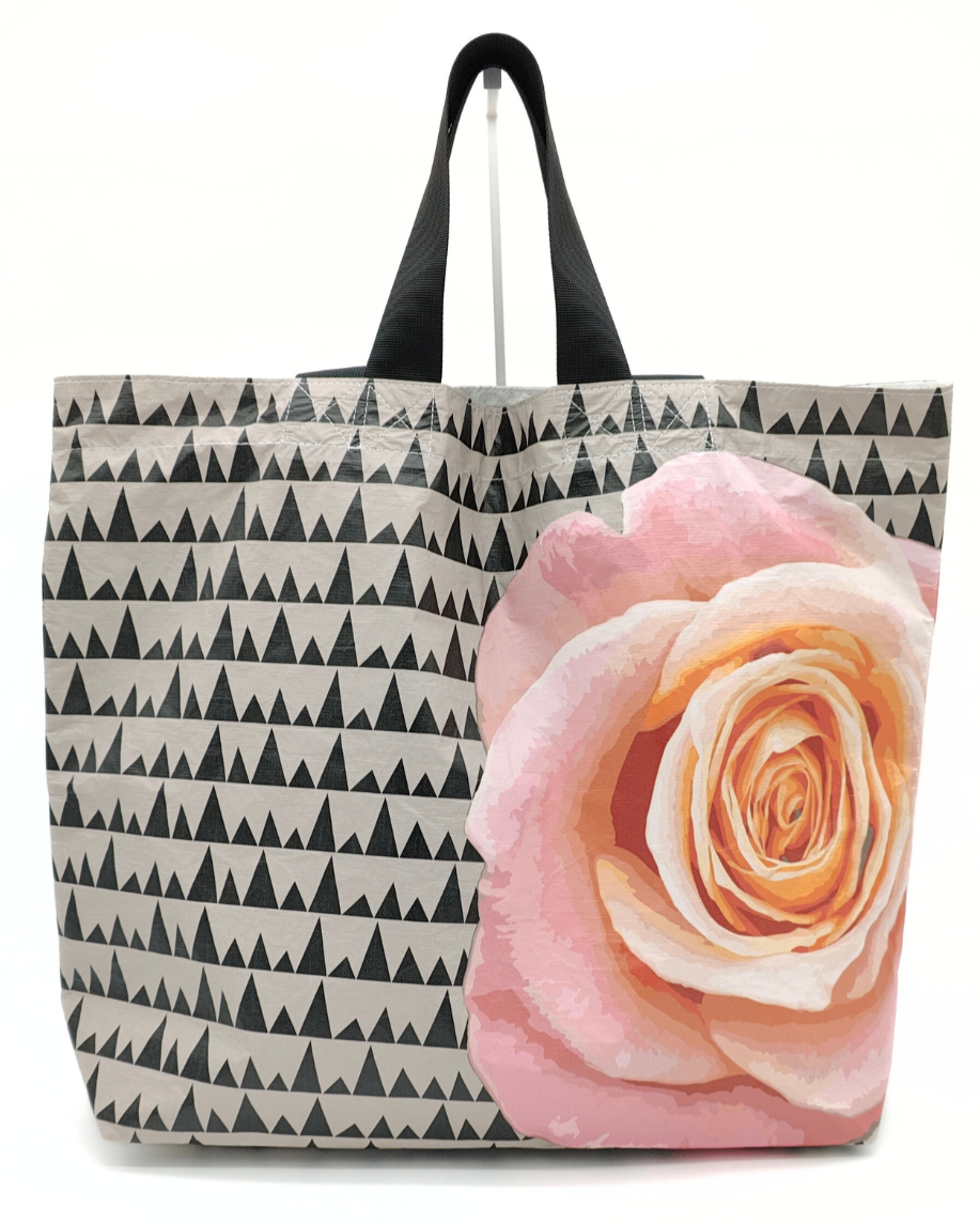 Tyvek Tote Bag - Sawtooth Taupe/Black/Pink Floral