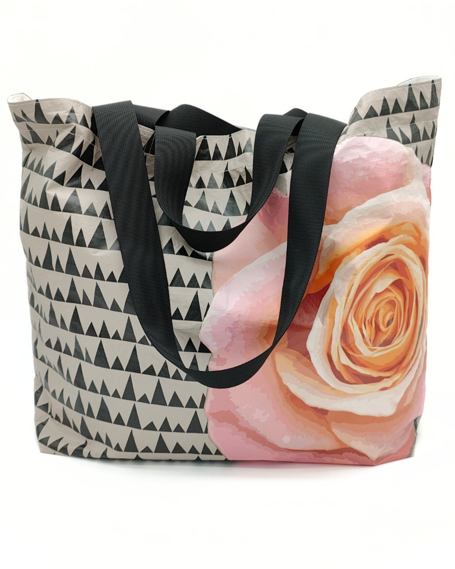 Tyvek Tote Bag - Sawtooth Taupe/Black/Pink Floral