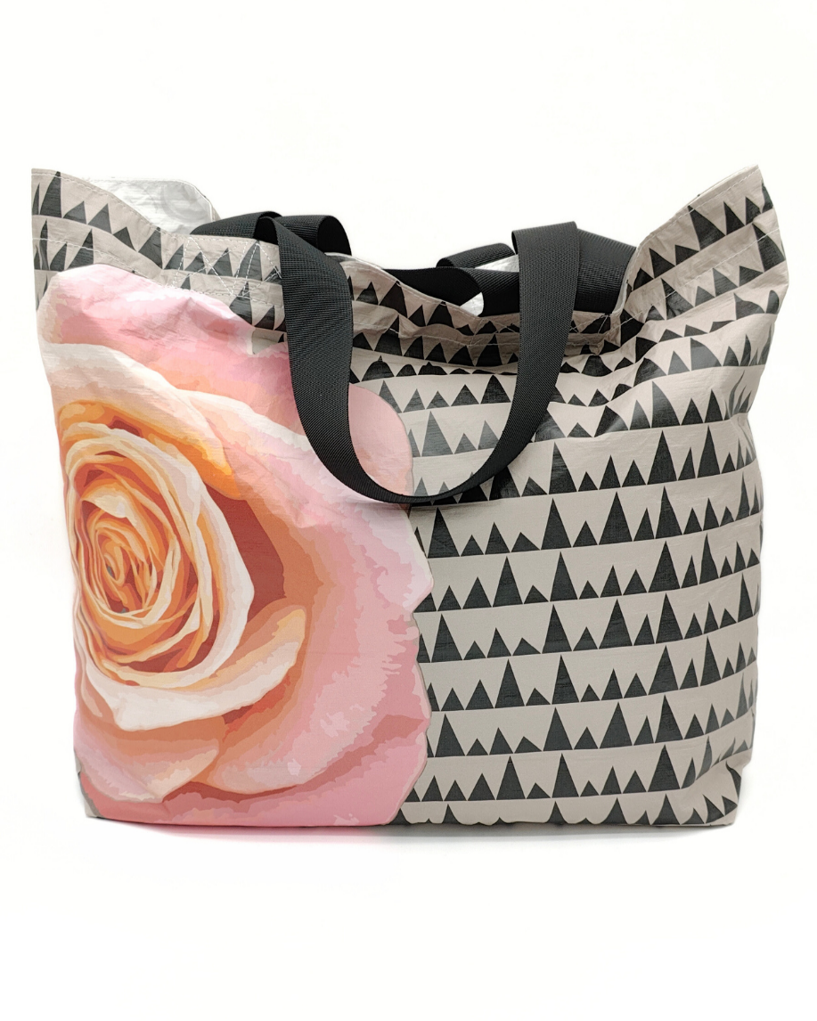 Tyvek Tote Bag - Sawtooth Taupe/Black/Pink Floral