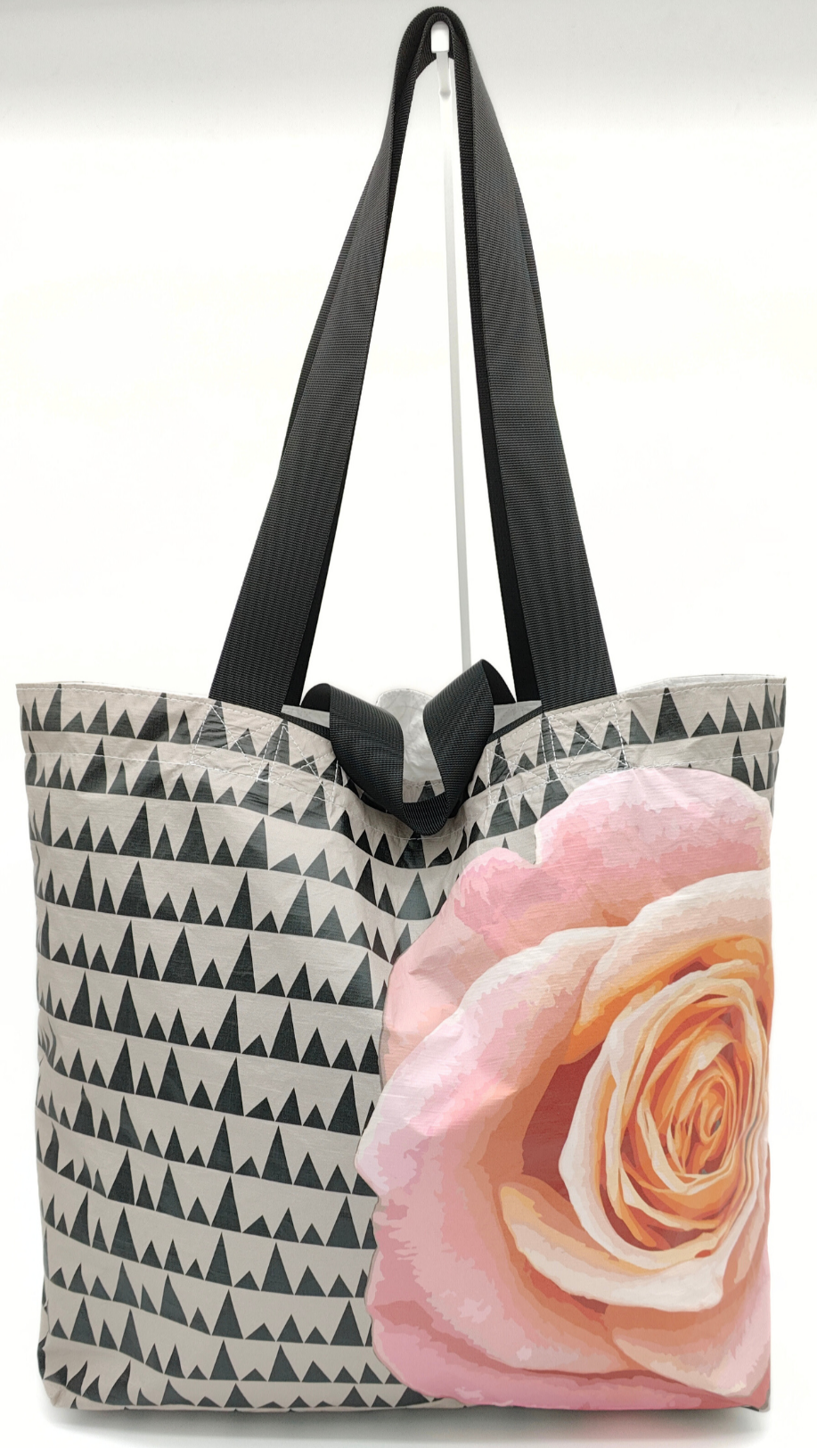 Tyvek Tote Bag - Sawtooth Taupe/Black/Pink Floral